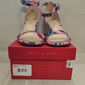 Kelly & Katie Pink Floral Women's 9.5 Open Toe Heels